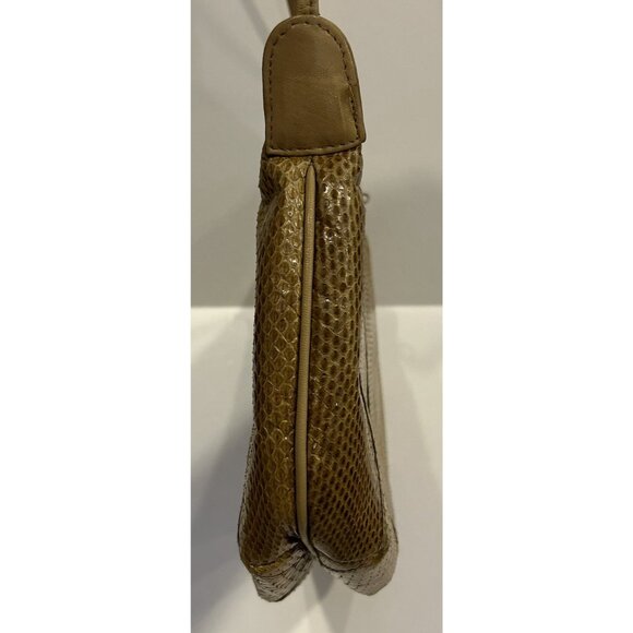 Clemente Vintage Snake Skin Shoulder Purse Tan / Brown With Strap Zipper Closure - Picture 12 of 16